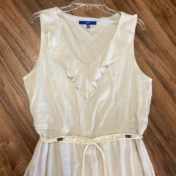 APT. 9 Boho Ruffled V-neck Elastic Waist Macrame Belt Lined Maxi Dress XXL - Picture 2 of 7